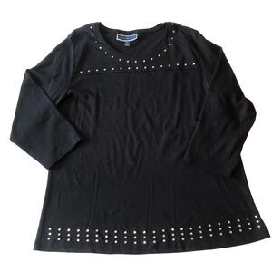 Karen Scott Womens Black Silver Stud  Embellished 3/4-Sleeve Top Size  0X
